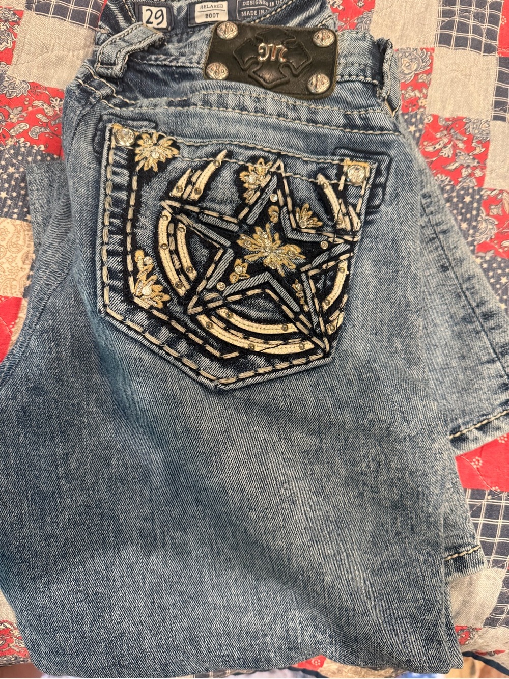 Miss Me Light Blue Embroidered Star Boot Cut Jeans
